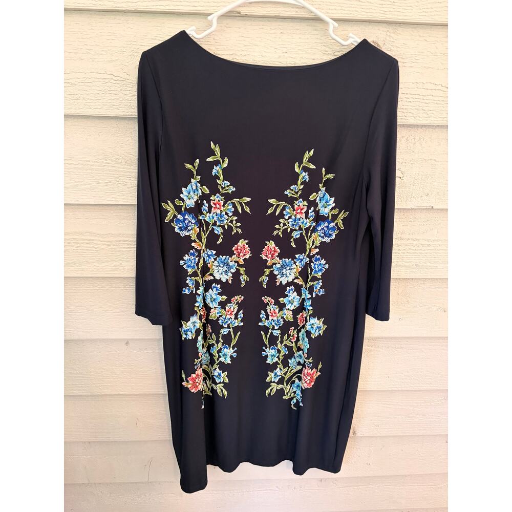 Shelby & Palmer Floral Embroidered Print Shift Dress Large Navy Blue 3/4 Sleeve - Picture 8 of 8